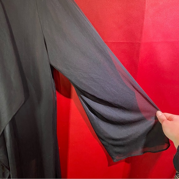 Vintage 90s Sheer Black Nylon Duster Robe – Goth Witchy Maxi Cardigan - Picture 8 of 10